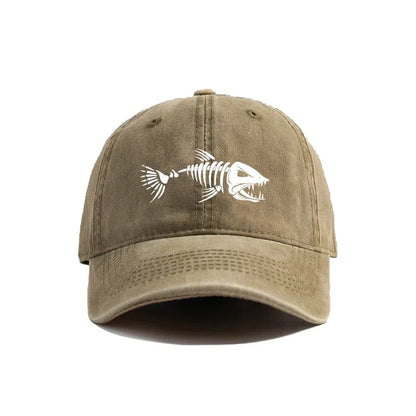 White Fishbone Printed Baseball Cap For Men Women