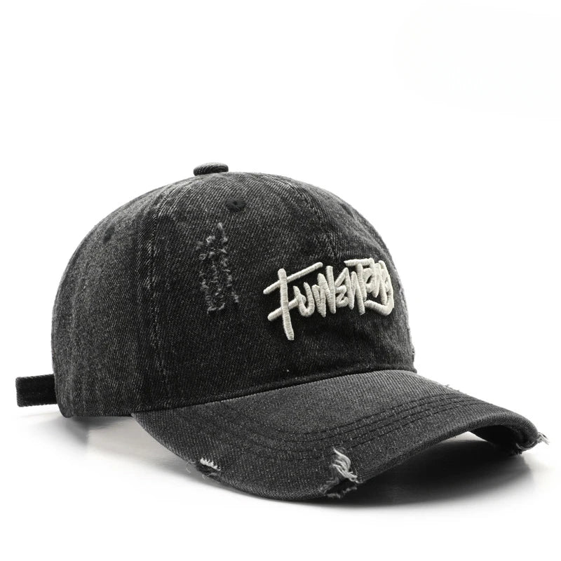 Japanese Retro Washed Denim Letter Embroidered Cap Outdoor Sports Men Baseball Cap