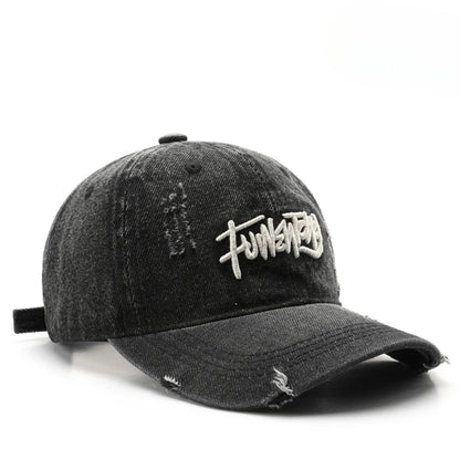 Japanese Retro Washed Denim Letter Embroidered Cap Outdoor Sports Men Baseball Cap