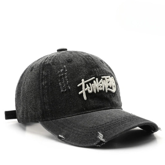 Japanese Retro Washed Denim Letter Embroidered Cap Outdoor Sports Men Baseball Cap