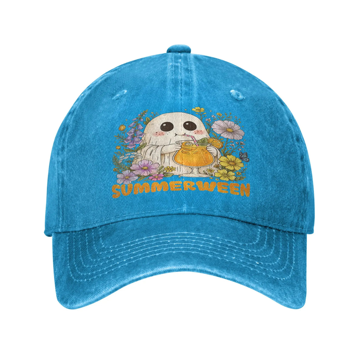 Summerween Funny Ghost Floral Halloween Women Kid Cap Crazy Baseball Cap