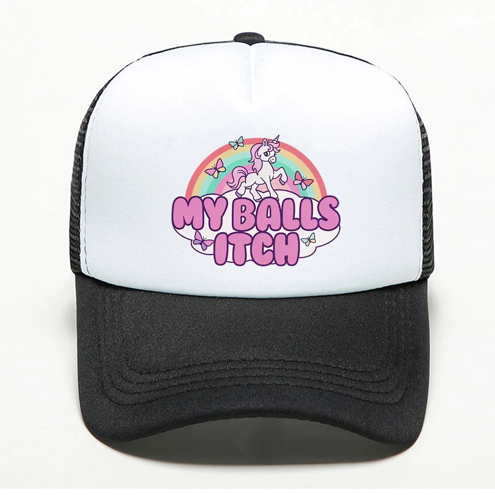 My Balls Itch Ironic Unicorn Rainbow Offensive Baseball Cap