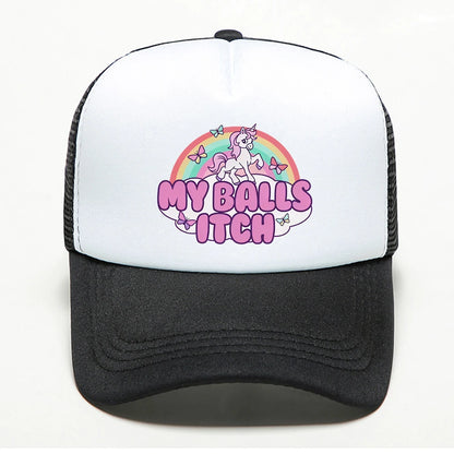 My Balls Itch Ironic Unicorn Rainbow Offensive Baseball Cap