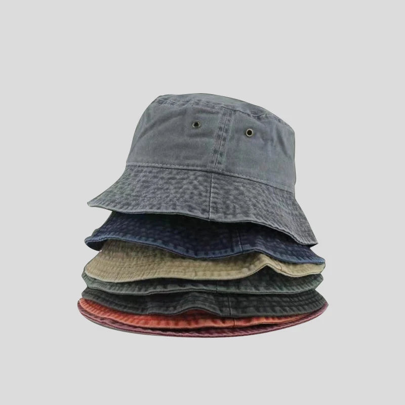 Washed Denim Bucket Hat for Women Men Retro Wide Brim Fisherman Cap