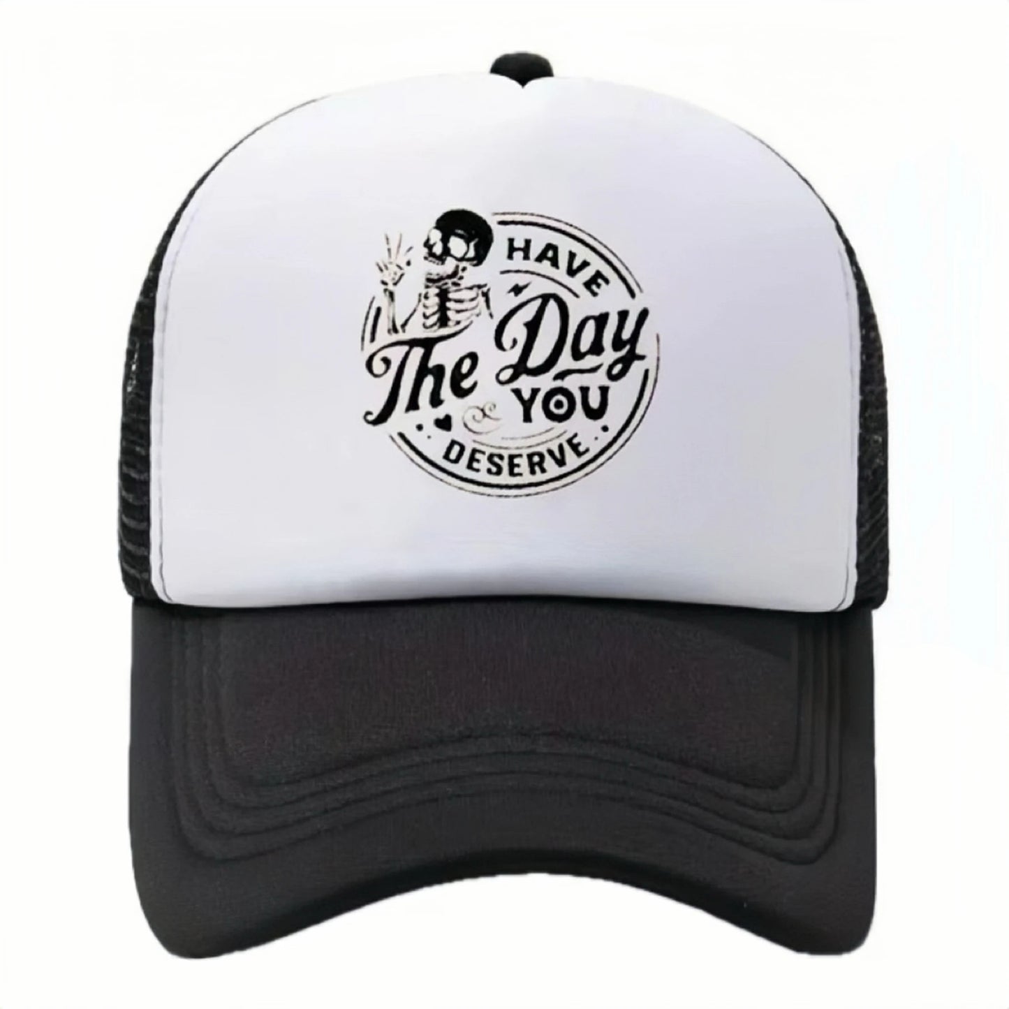 New Summer Breathable Skeleton Motif Print Black White Mesh Baseball Cap