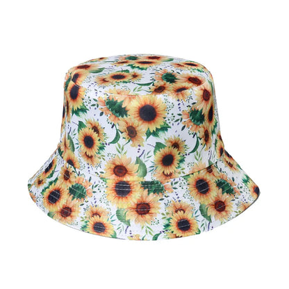 Fashion Women Sunflower Print Cotton Bucket Hats