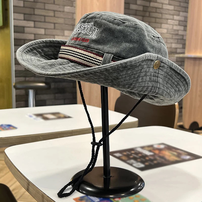 Summer Men Bucket Hat Outdoor Washed Cotton