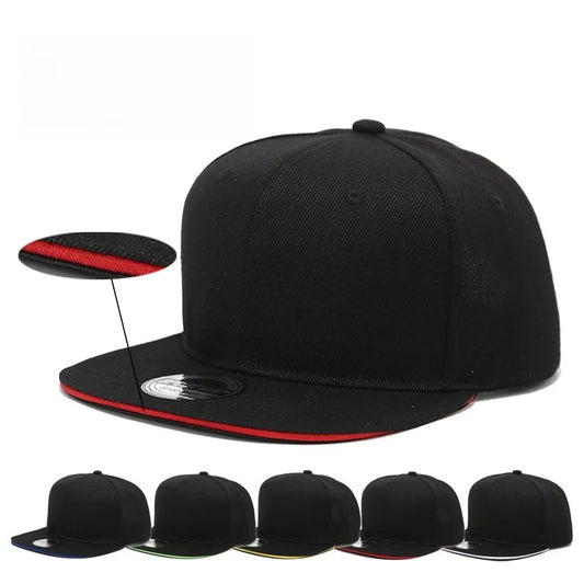New Flat-Brim Hip-Hop Hat Solid Black Sun Hat Men Women Snapback Cap