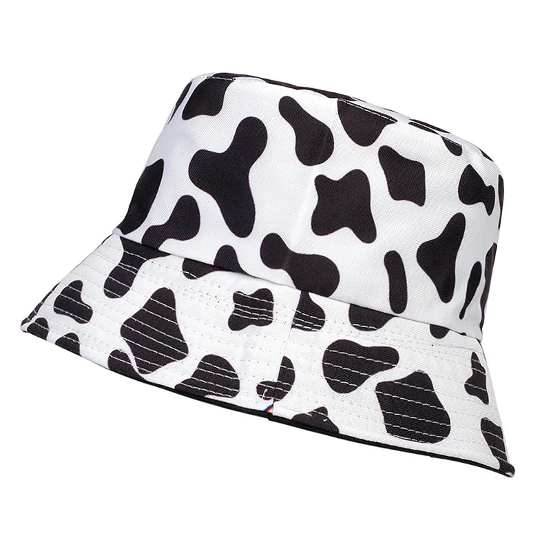 Unisex Cow Print Double-side Personality Bucket Hats Fishermen Caps