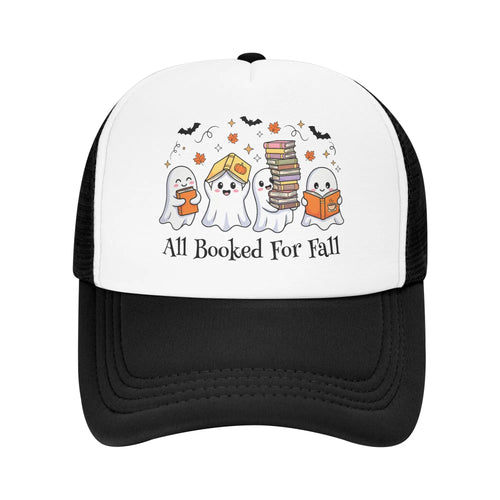 All Booked for Fall Halloween Ghost Trucker Cap Unisex Book Lover's Baseball Cap