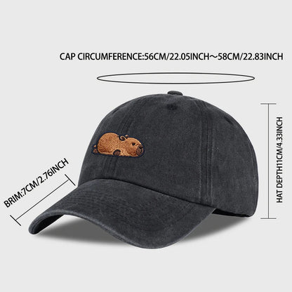 Multi-color Washed Capybara Embroidered Baseball Cap