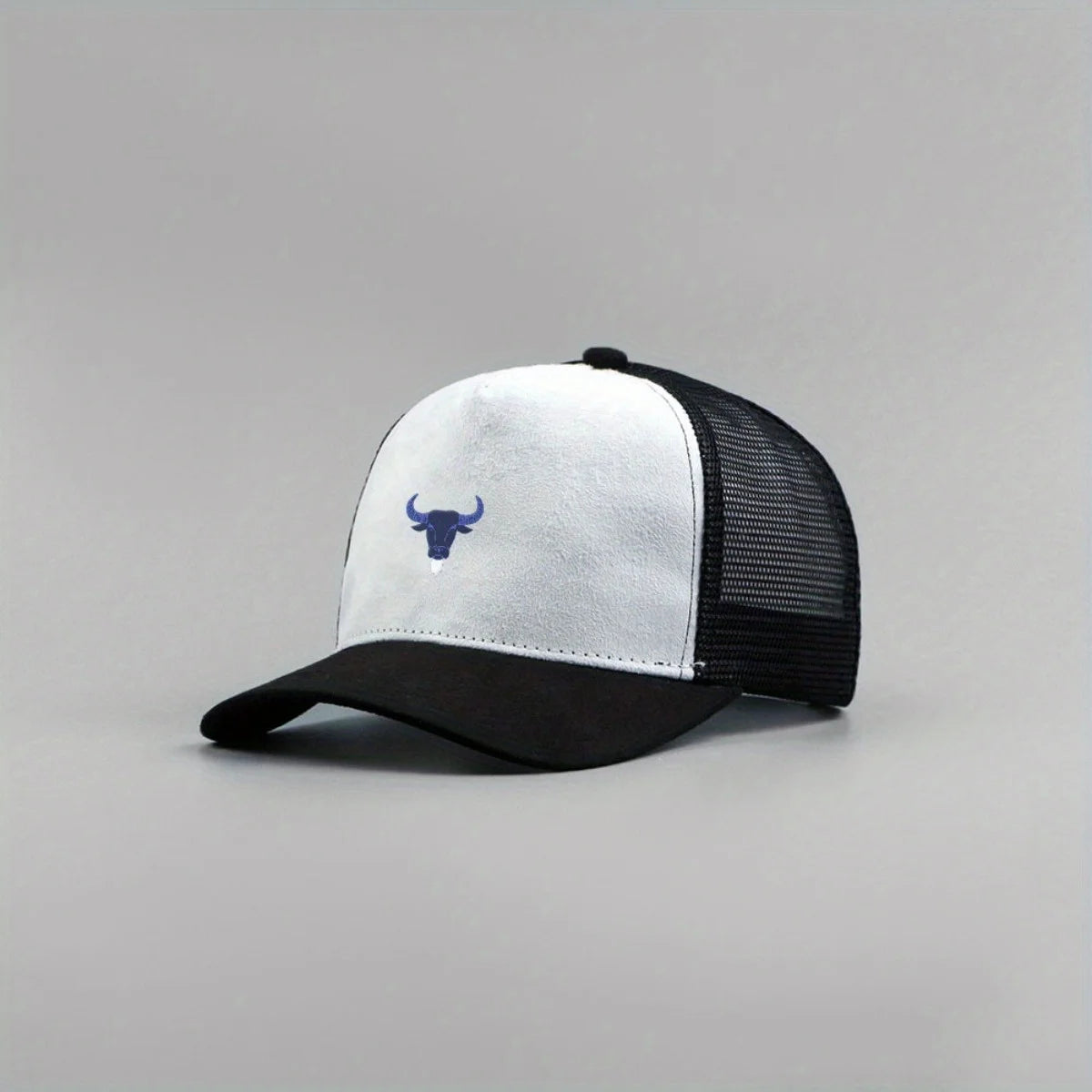 Blue Bull Head Print Unisex Mesh Suede Baseball Hat