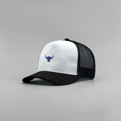 Blue Bull Head Print Unisex Mesh Suede Baseball Hat
