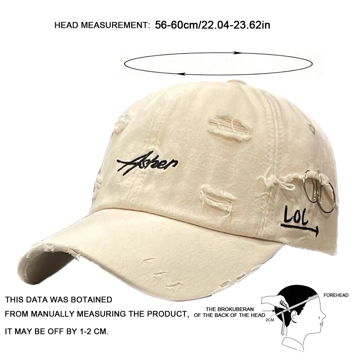 Unisex Asher Embroidery Hole Iron Ring Baseball Caps