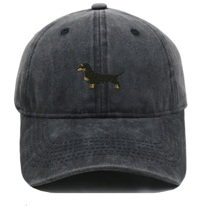 Dachshund Embroidered Vintage Washed Baseball Cap