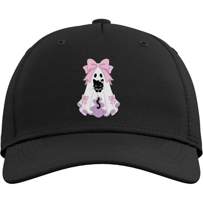 Ghost Holding Black Cat with Pink Coquette Bows Adjustable Baseball Hat