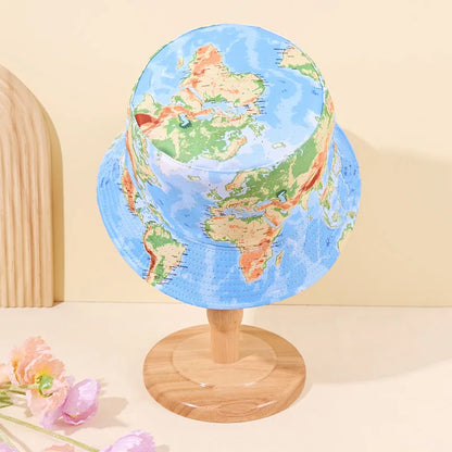 World Map Print Fisherman Hat Breathable Foldable Bucket Hat