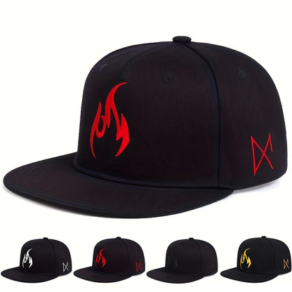 Unisex Flame Embroidery Hip-hop Hats Snapback Cap Spring Autumn