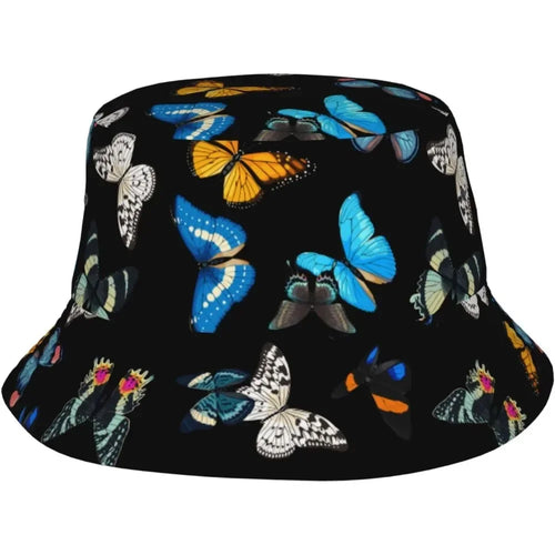 Black Fisherman Cap Hip Hop Summer Unisex Butterfly Printing Bucket Hat