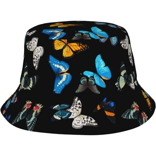 Black Fisherman Cap Hip Hop Summer Unisex Butterfly Printing Bucket Hat