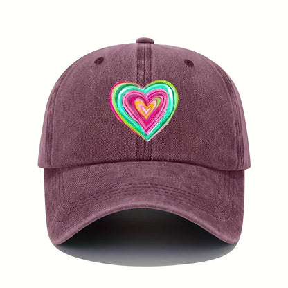 Vintage Baseball Cap With Vibrant Heart-Shaped Print