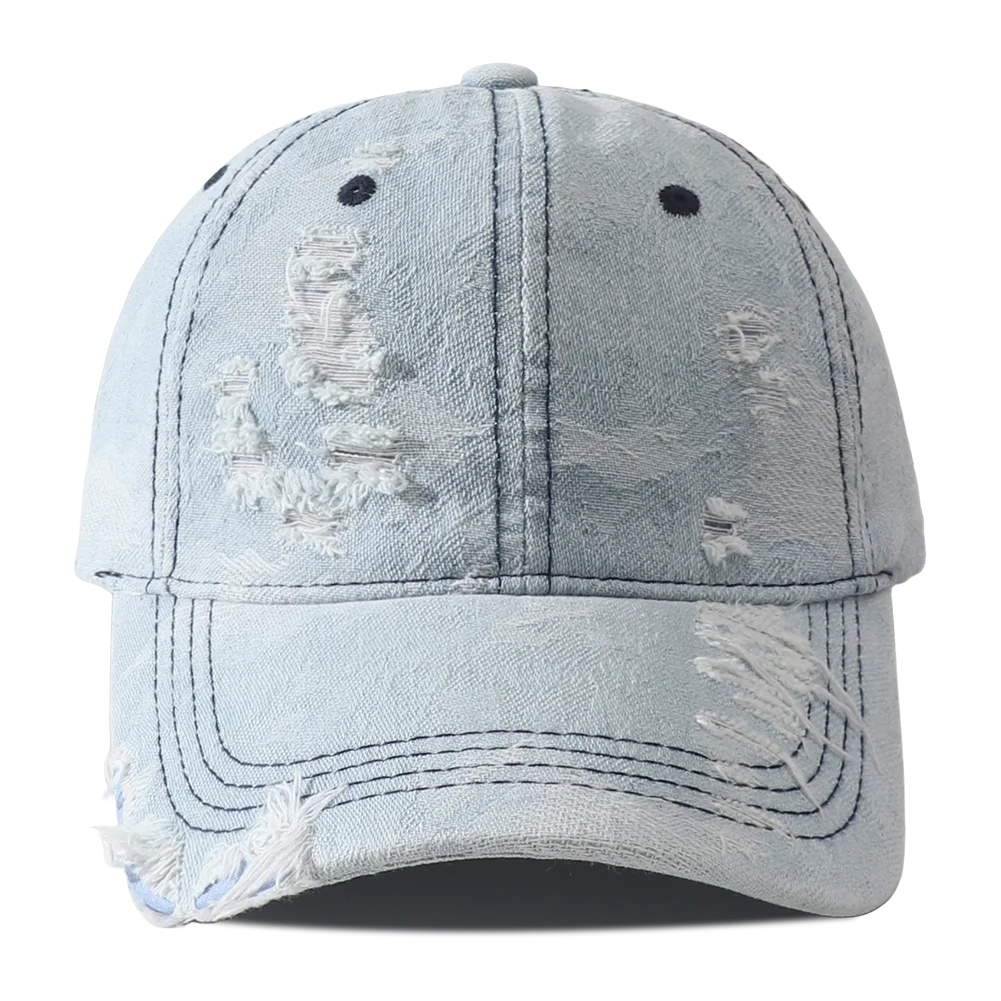 Vintage Distressed Denim Baseball Cap Hip Hop Streetwear Washed Ripped
