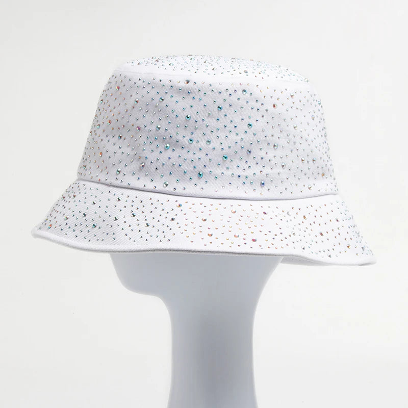 Summer Women Bucket Hat Fashion Colorful Rhinestones Cap For Ladies