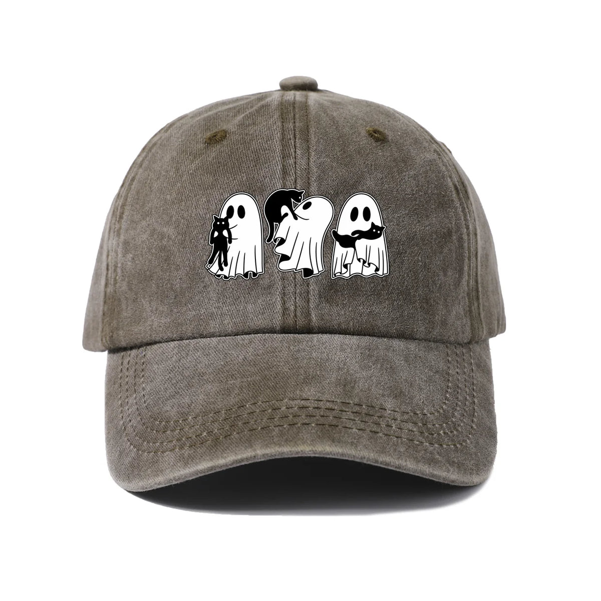 Vintage Washed Ghosts Holding Black Cats Graphic Baseball Cap