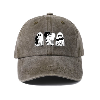 Vintage Washed Ghosts Holding Black Cats Graphic Baseball Cap