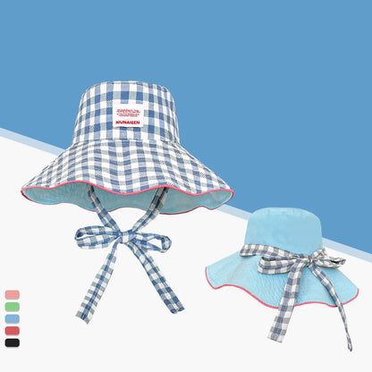 Plaid Fisherman Hat Trendy Seaside Beach Sunshade Hat Double-Sided