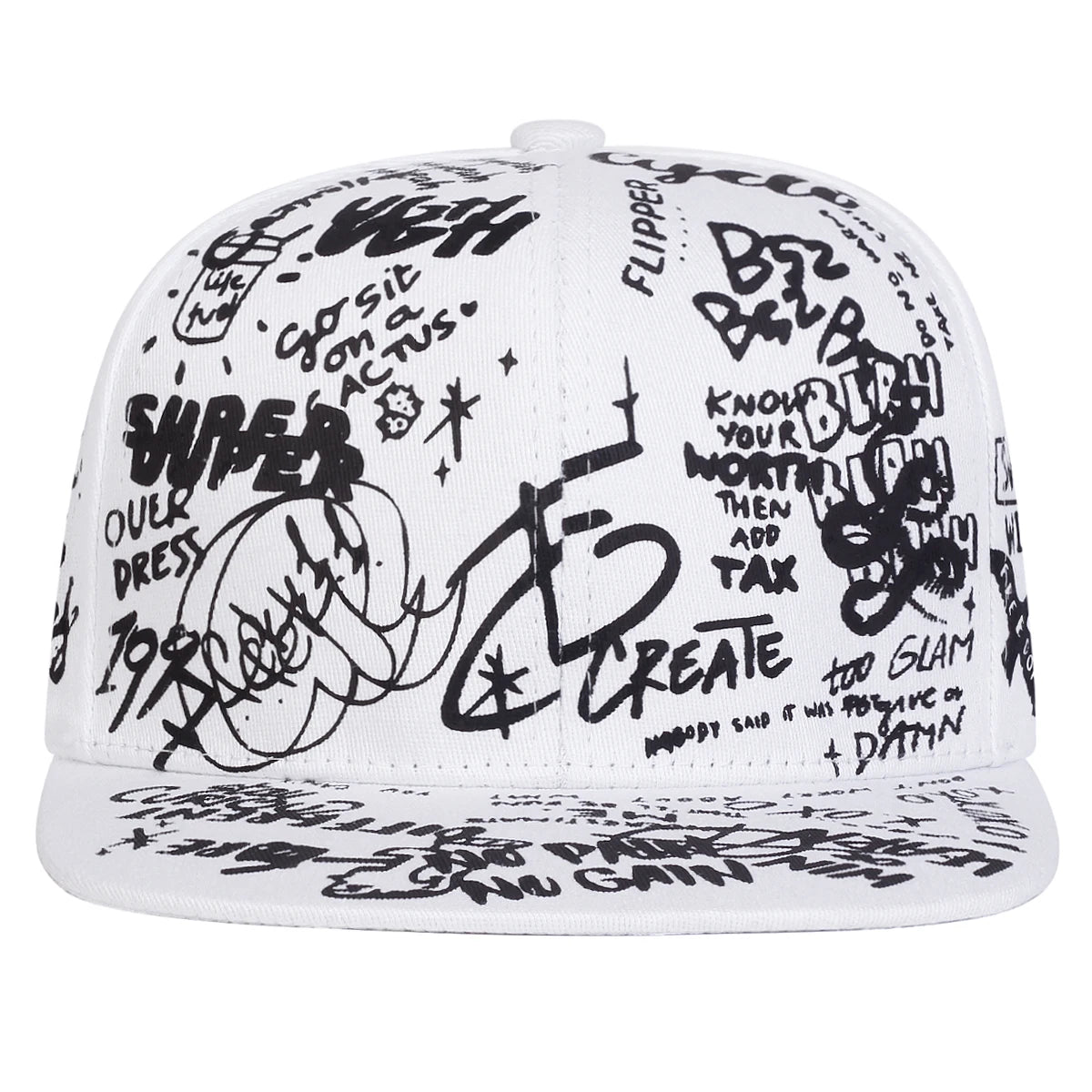 Unisex Black and white Letter Graffiti Printing Snapback Hats