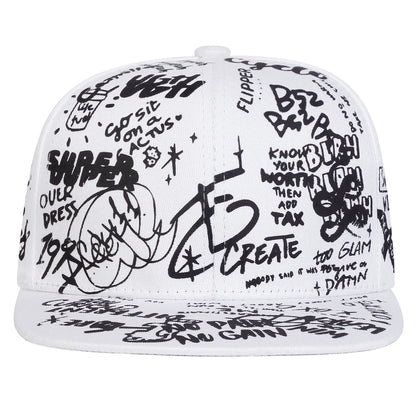 Unisex Black and white Letter Graffiti Printing Snapback Hats