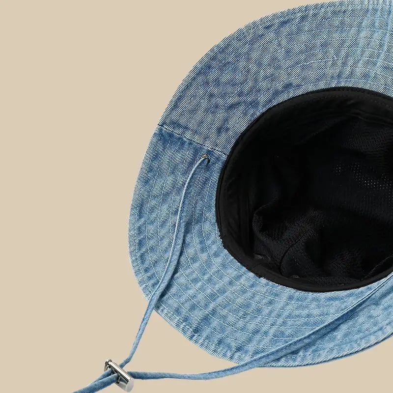 Retro Washed Cotton Denim Bucket Hat Unisex Fisherman Cap For Women/Men, Spring/Autumn Sunshade Vintage Distressed New Casual