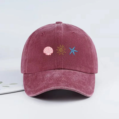 Seashell Sun Starfish Vintage Washed Cotton Baseball Cap