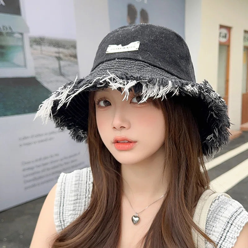 New Summer Washed Denim Blue Bucket Hat