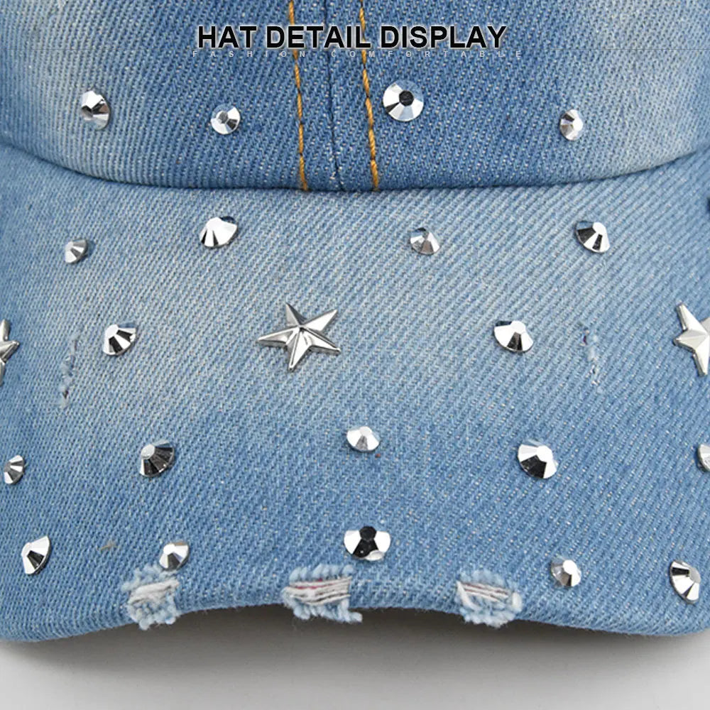 Denim Baseball Cap Washed Hat Vintage Rivet Star Sunshade Snapback Hats