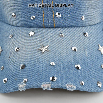 Denim Baseball Cap Washed Hat Vintage Rivet Star Sunshade Snapback Hats