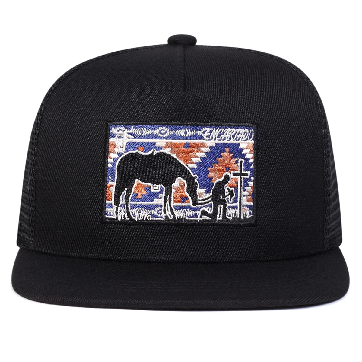 Unisex Horse Cross Embroidery Hip-hop Net Hats Spring Summer Adjustable Snapback Caps