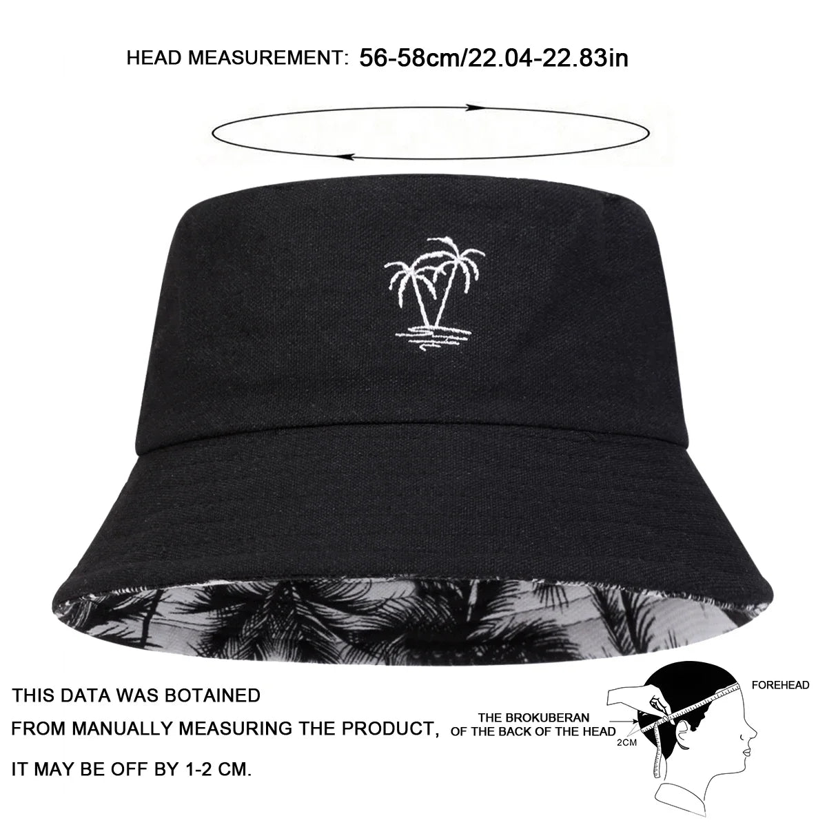 Unisex Coconut Tree Embroidery Double Sided Wearing Bucket Hats