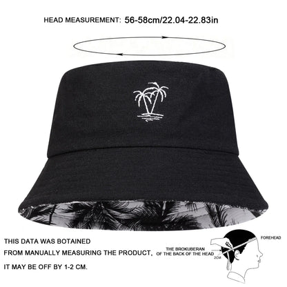 Unisex Coconut Tree Embroidery Double Sided Wearing Bucket Hats
