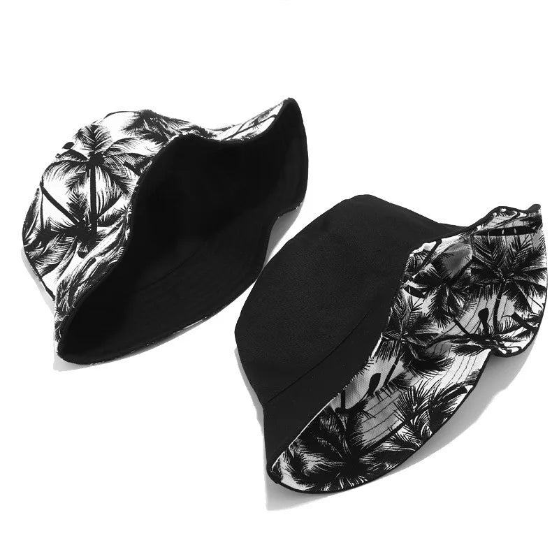 Black Coconut Tree Printed Bucket Hats