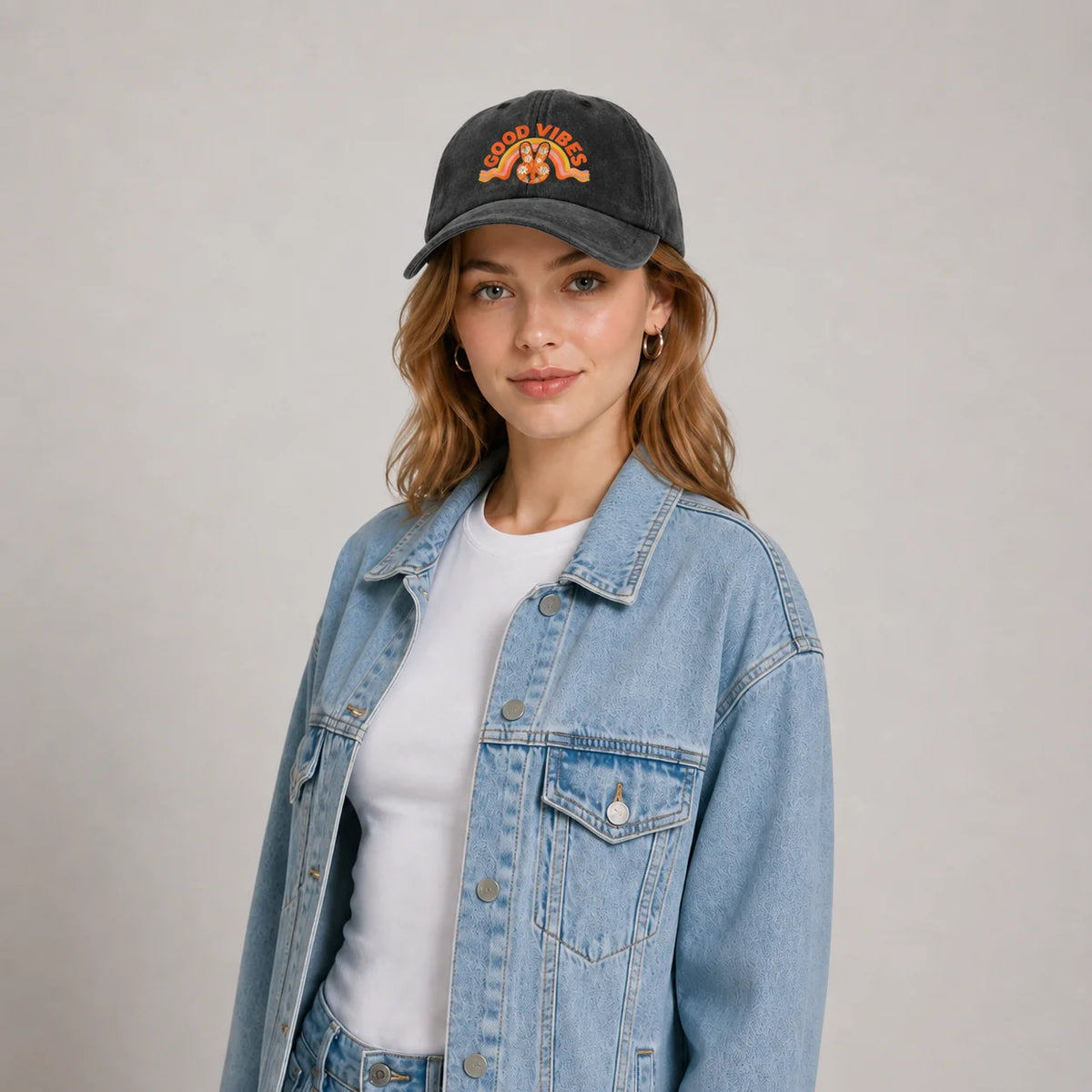 Good Vibes Rabbit Graphic Baseball Cap