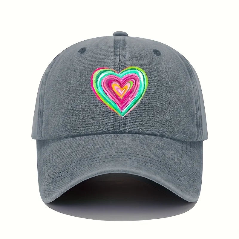 Vintage Baseball Cap With Vibrant Heart-Shaped Print