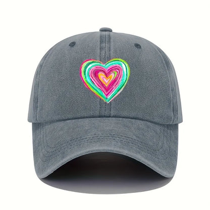 Vintage Baseball Cap With Vibrant Heart-Shaped Print