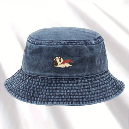 Dog Print Fisherman Hat, Foldable Storage, Washed and Vintage Style