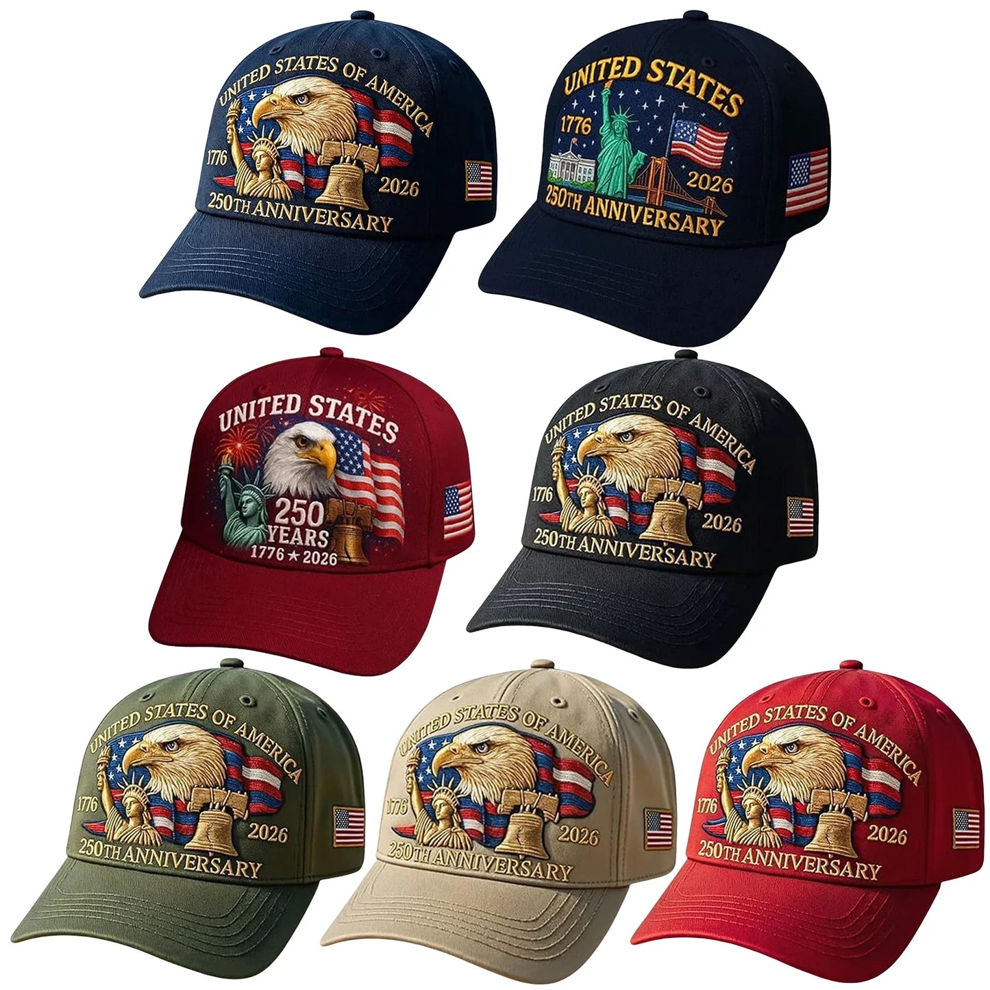US 250th Anniversary Hat United States Eagle Printed Cotton Baseball Caps