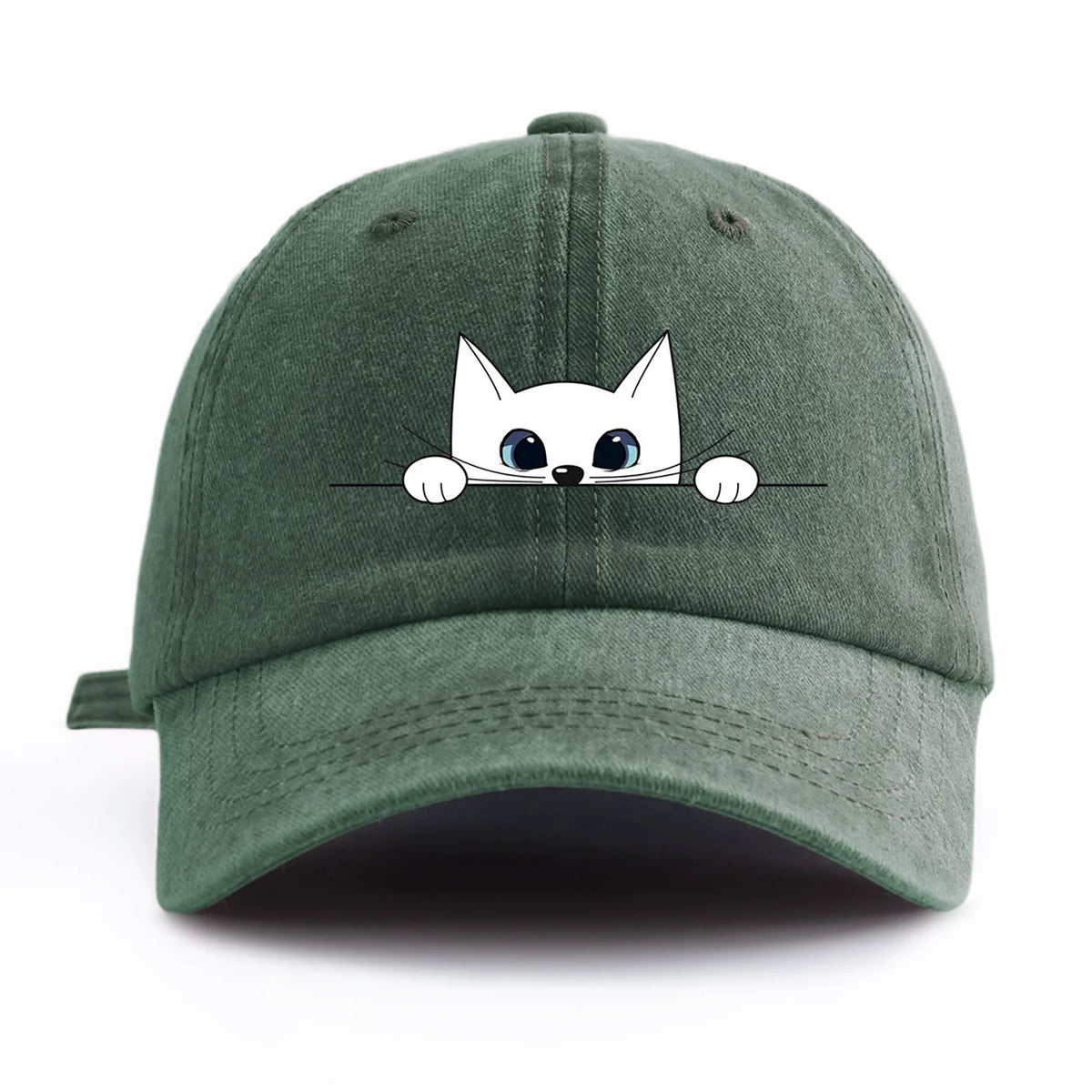 Cute Peeking White Cat Washed Baseball Cap