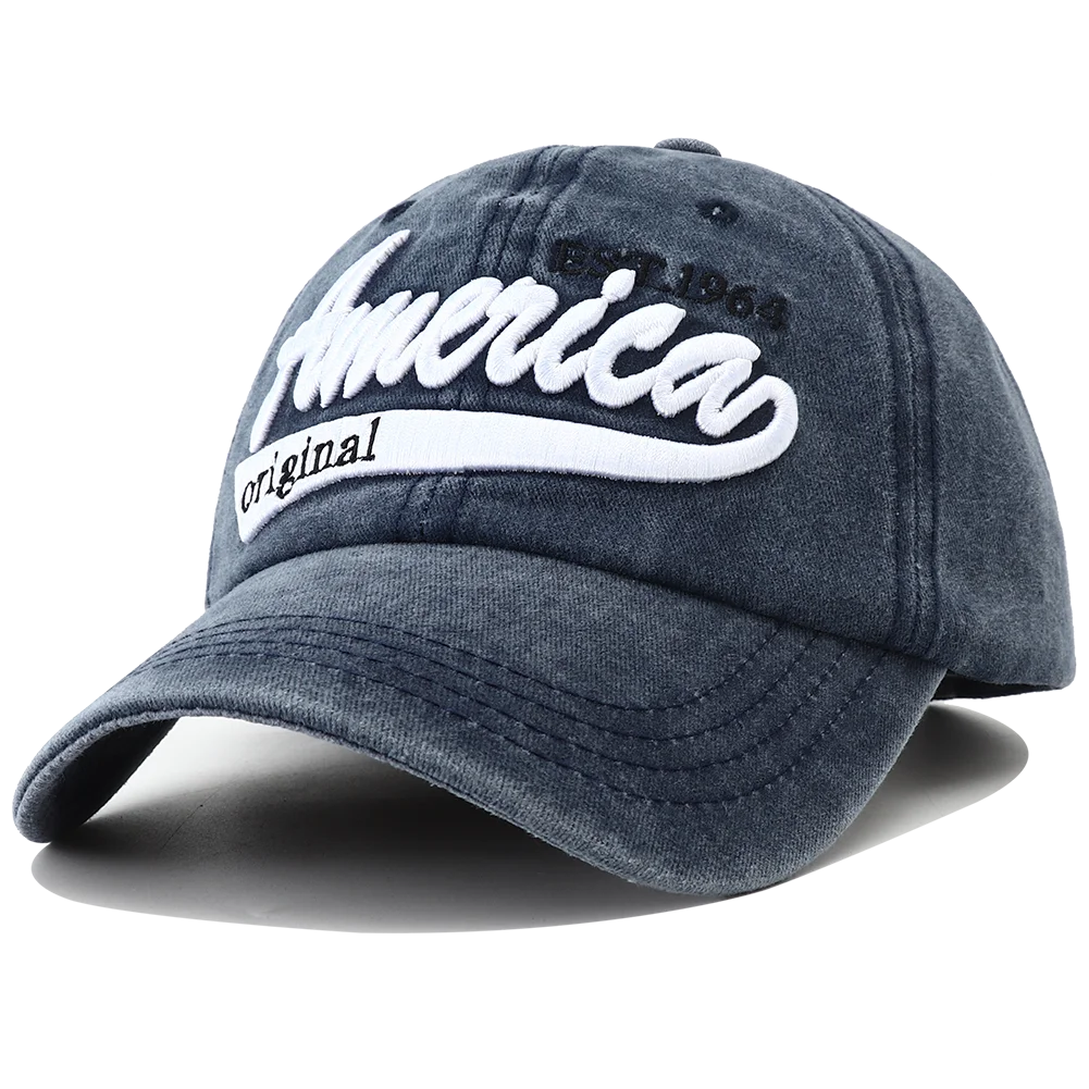 Unisex Distressed American Letter Embroidery Baseball Cap For Women Men
