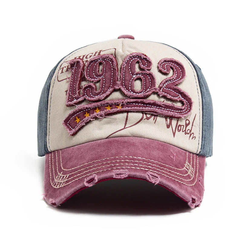 Fashion Vintage Washed Cotton Baseball Cap Men Digit 1962 Embroidery Snapback Spring Autumn Women