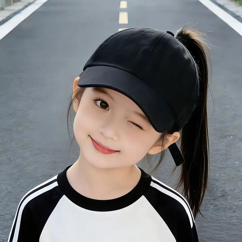 Children Sun Hat Girls Ponytail Duckbill Hats Kids Empty Top Baseball Cap